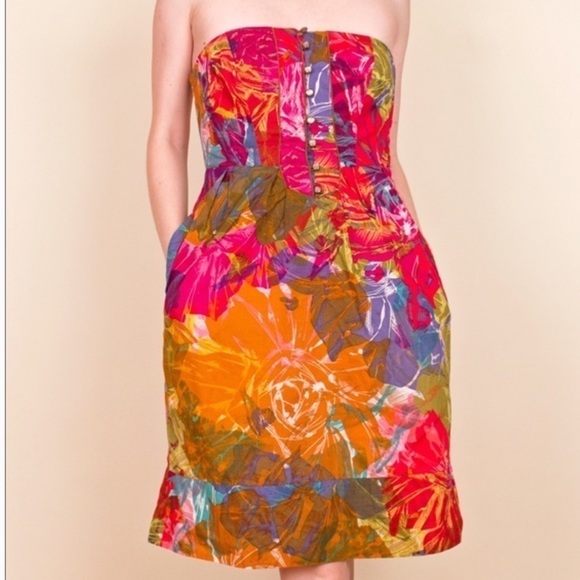 MOULINETTESOEURS anthro watercolor strapless dress. size L. D/A185/M - Picture 1 of 7